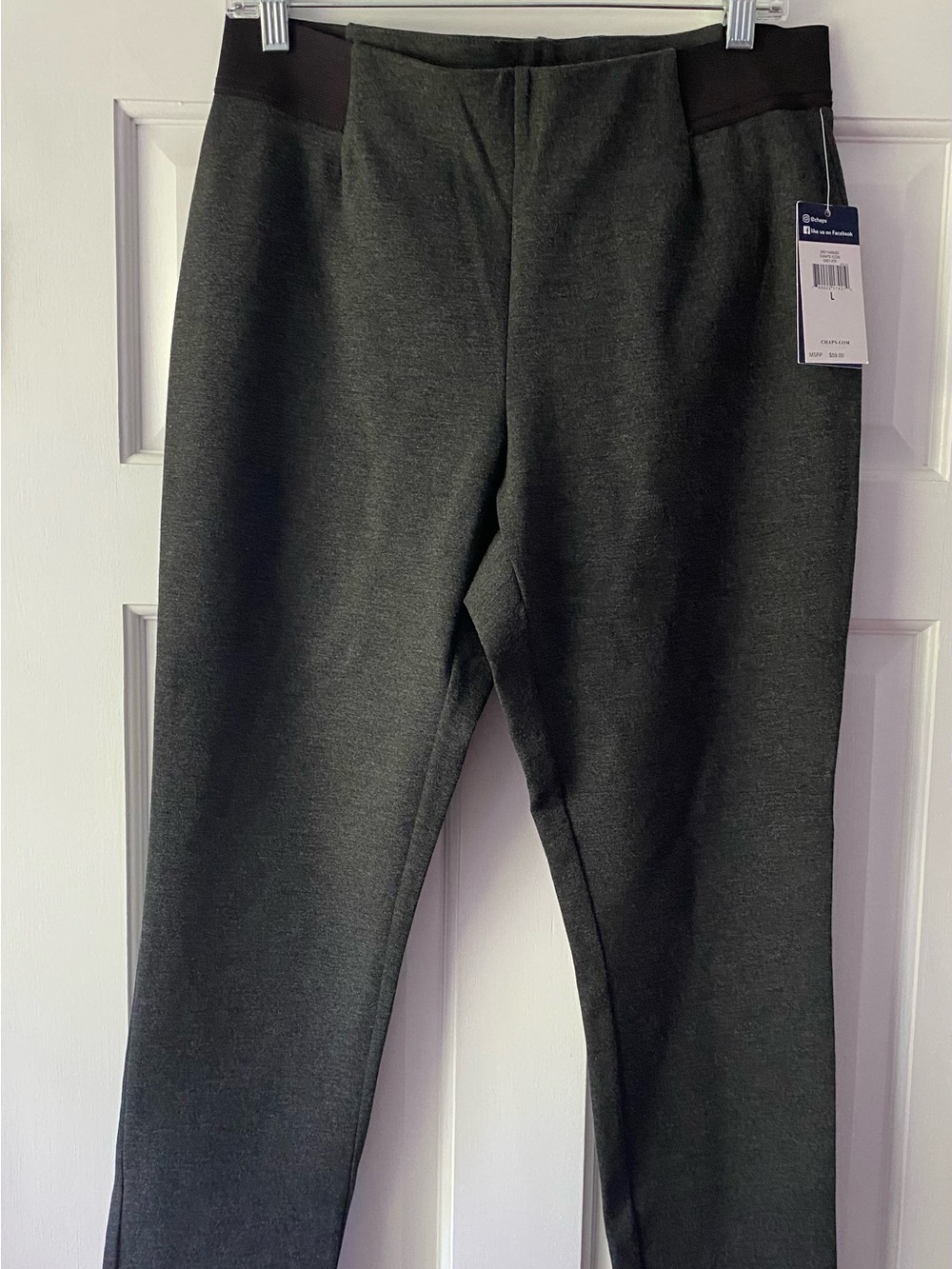 NWT CHAPS Warm Weather Sculpted Stretch  Leggings w Elastic Side .Charcoal SZ LG